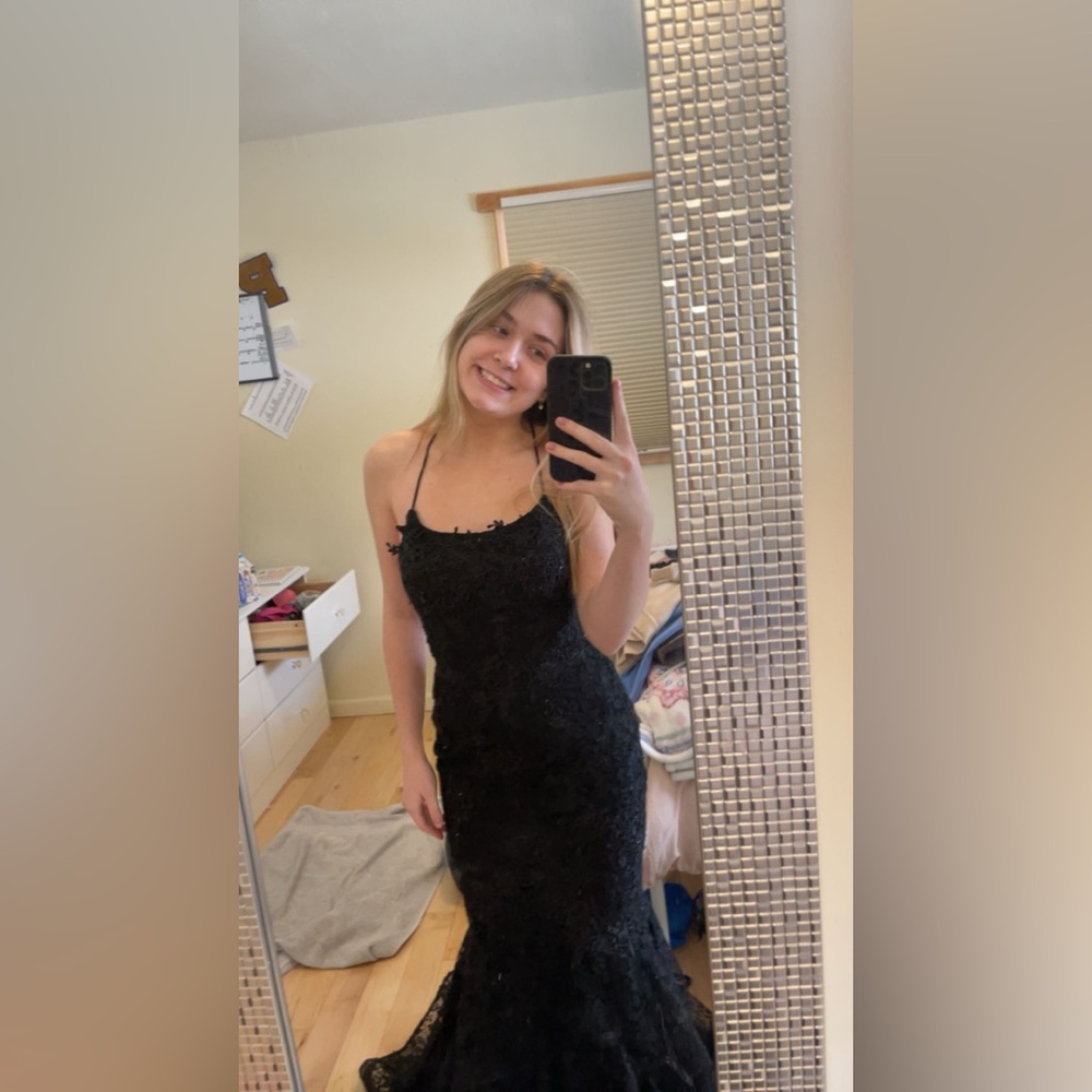 Black Lace Spaghetti-Strap Dress from Gipper prom